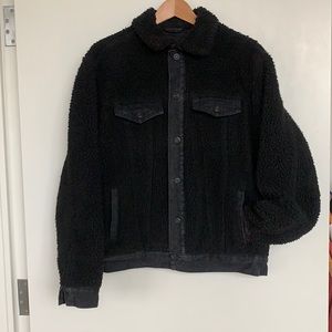 90s Vintage black reversible denim/fleece jacket